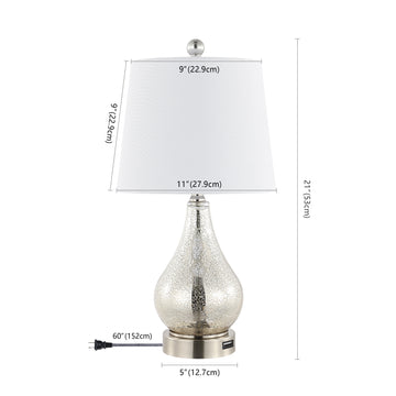 Dino 21" Farmhouse Industrial Iron/Glass LED Table Lamp with USB Charging Port - JONATHAN Y